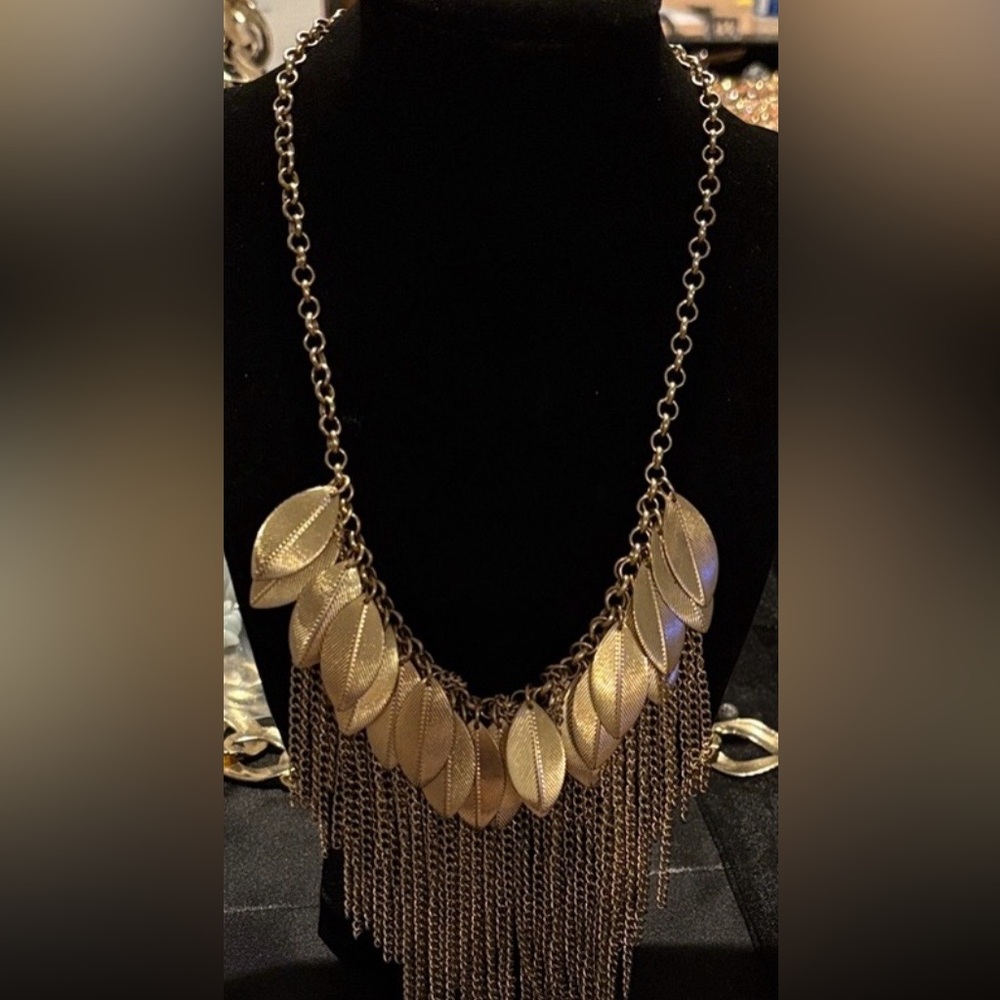Gold Leaf Fringe Necklace